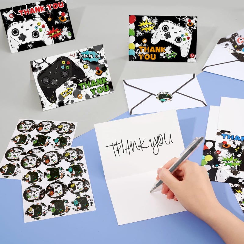 WERNNSAI Video Game Thank You Cards - 24 PCS Kids Thank You Cards with Envelopes Stickers Video Game Birthday Decorations Fill in Blank Notes for Kids Birthday Baby Shower 4'' X 6'' - Image 5